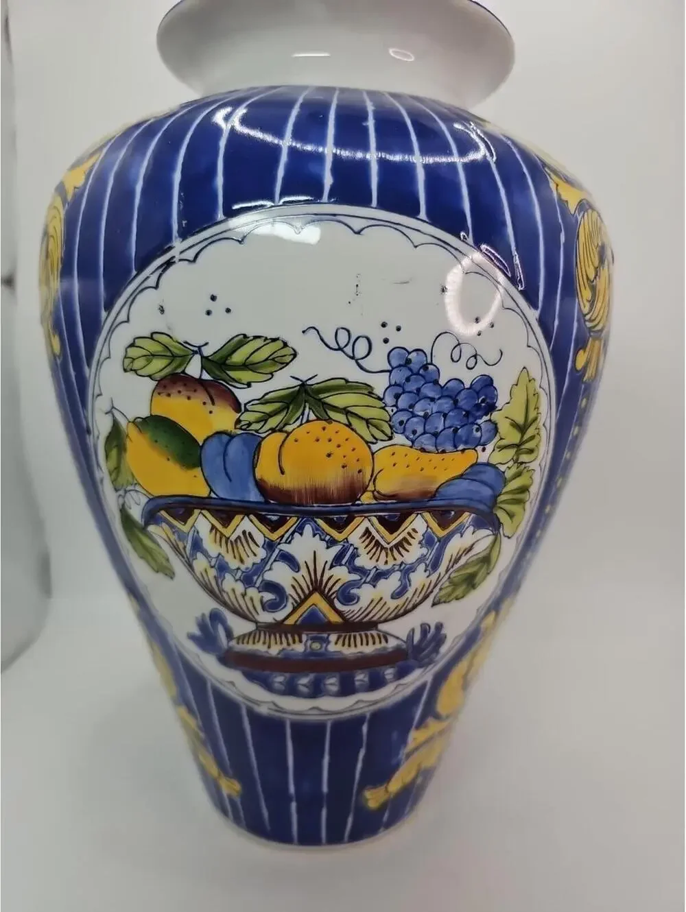 Vintage Porcelain Hand Painted Enamel Fruit Basket Decoration Large Vase 10